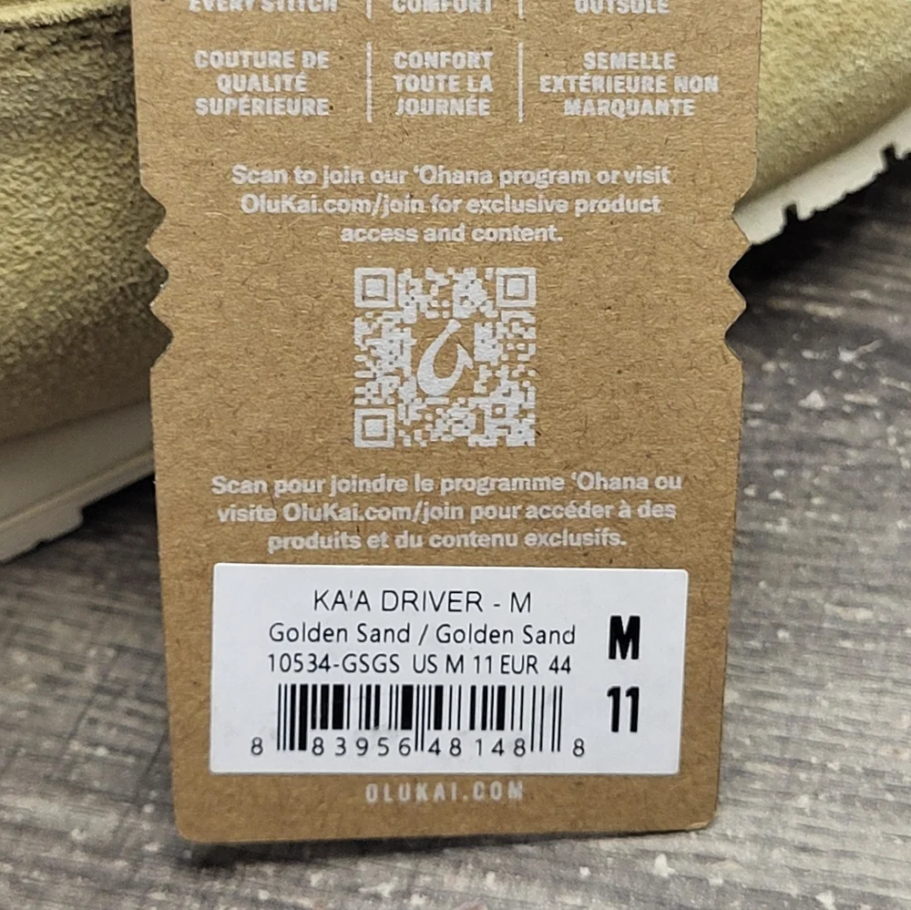 OluKai Ka'a Driver Italian Suede Leather Loafer Shoes Golden Sand Slip On Men 11